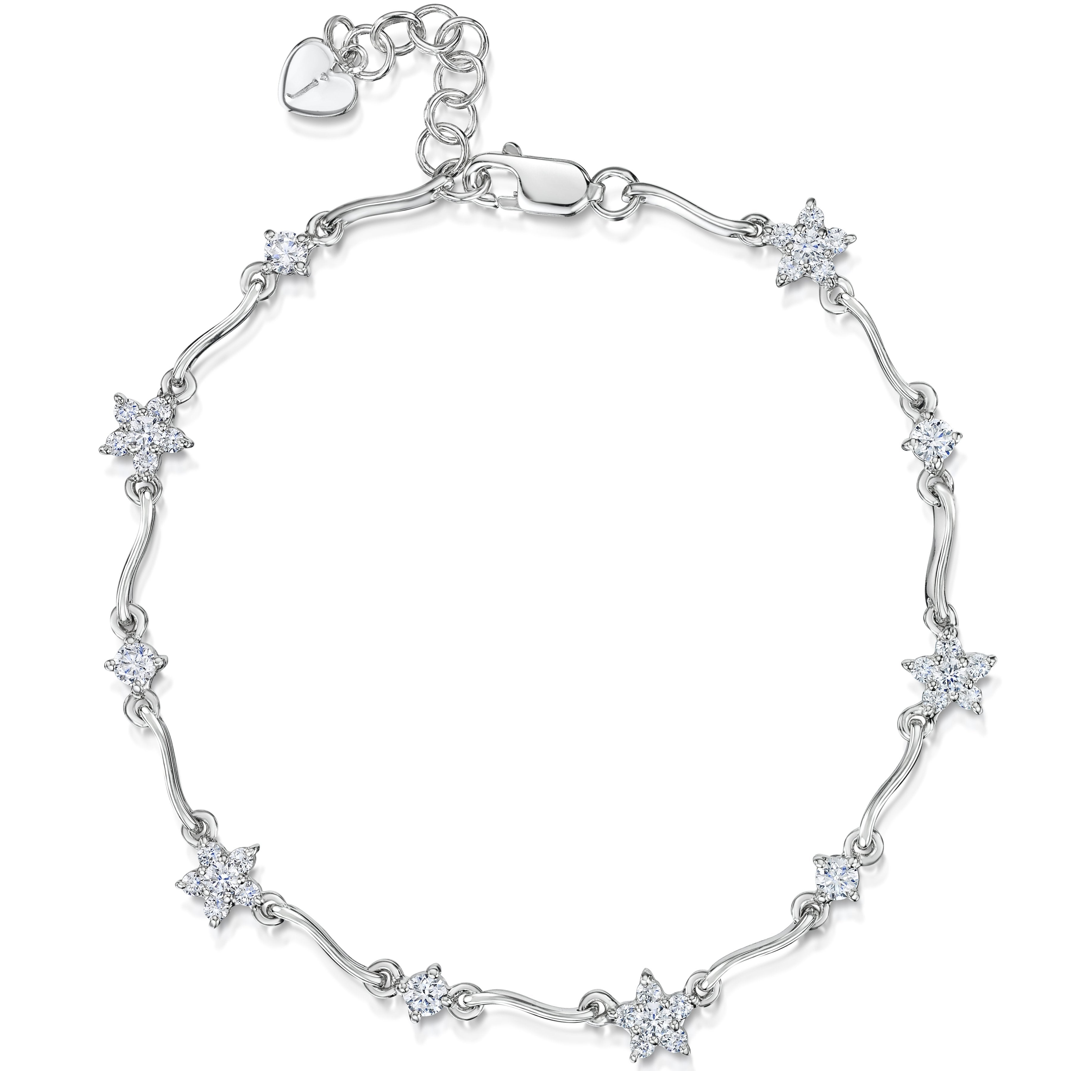 Sterling Silver Bracelet Set With Alternating Flowers