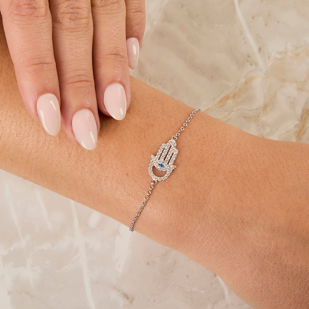 925 Sterling Silver Hamsa Hand Charm Bracelet | Premium Cubic Zirconia