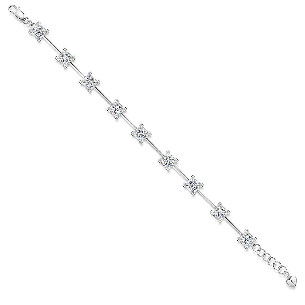 Sterling Silver Bar Bracelet With Square Cubic Zirconias
