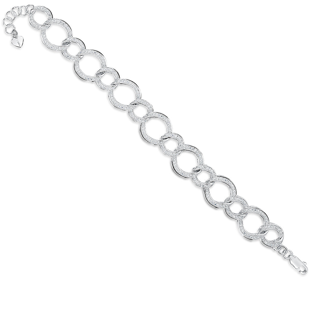 Sterling Silver Cubic Zirconia Circle Link Bracelet