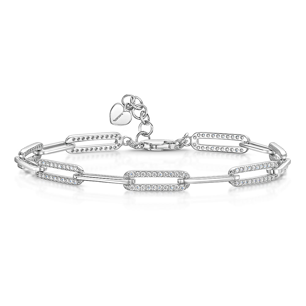 Sterling Silver Paperlink Bracelet With Cubic Zirconia