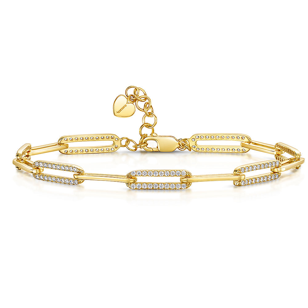 Yellow Gold Paperlink Bracelet With Cubic Zirconia-JOOLS by Jenny Brown