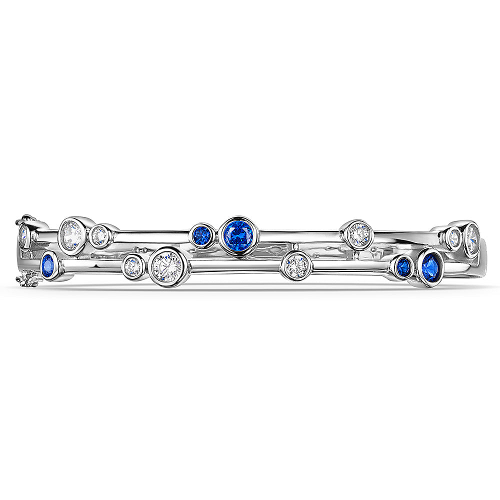 Sterling Silver Sapphire Blue Multi Stone Bubble Bangle