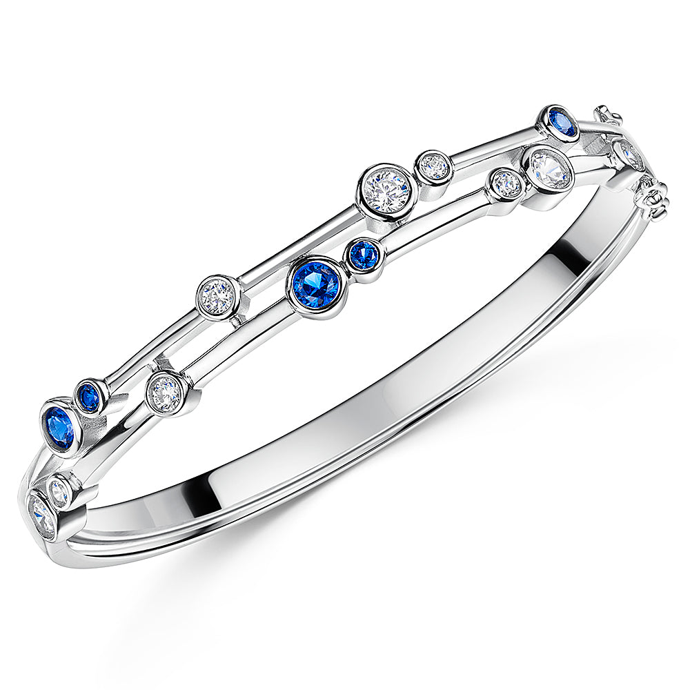 Sterling Silver Sapphire Blue Multi Stone Bubble Bangle