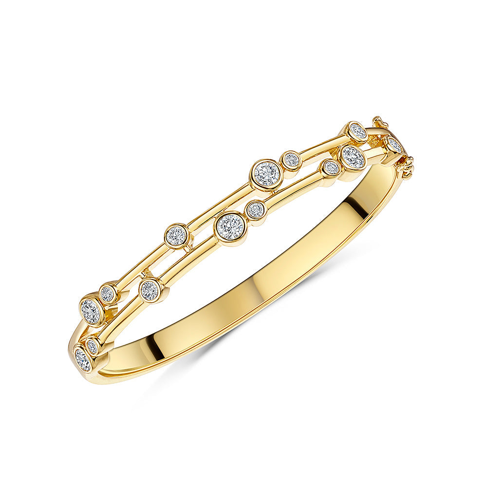Yellow Gold Bubble Bangle With Cubic Zirconia Stones-JOOLS by Jenny Brown