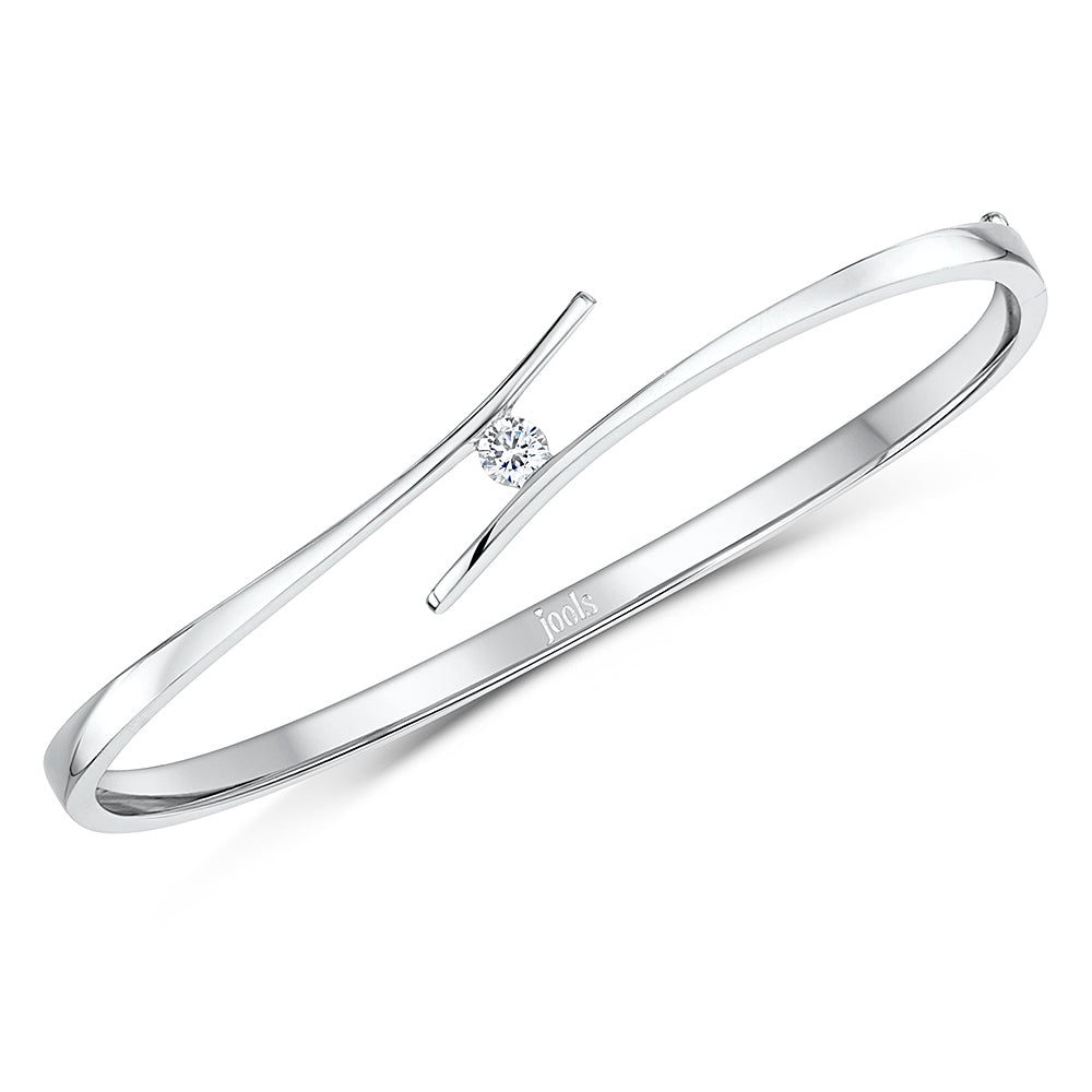 Sterling Silver Simple Open Set Bangle Set With A Single Stone