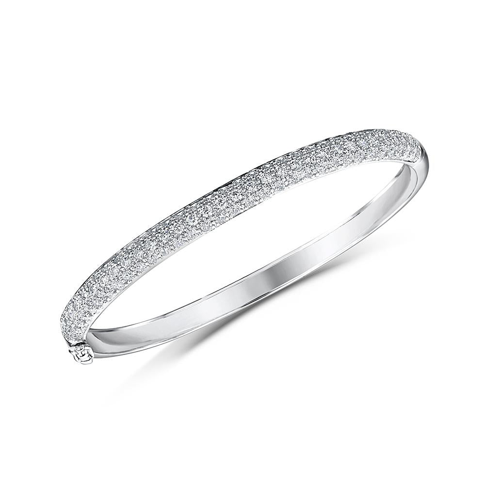 Sterling Silver Bangle Half Pave Set Cubic Zirconia