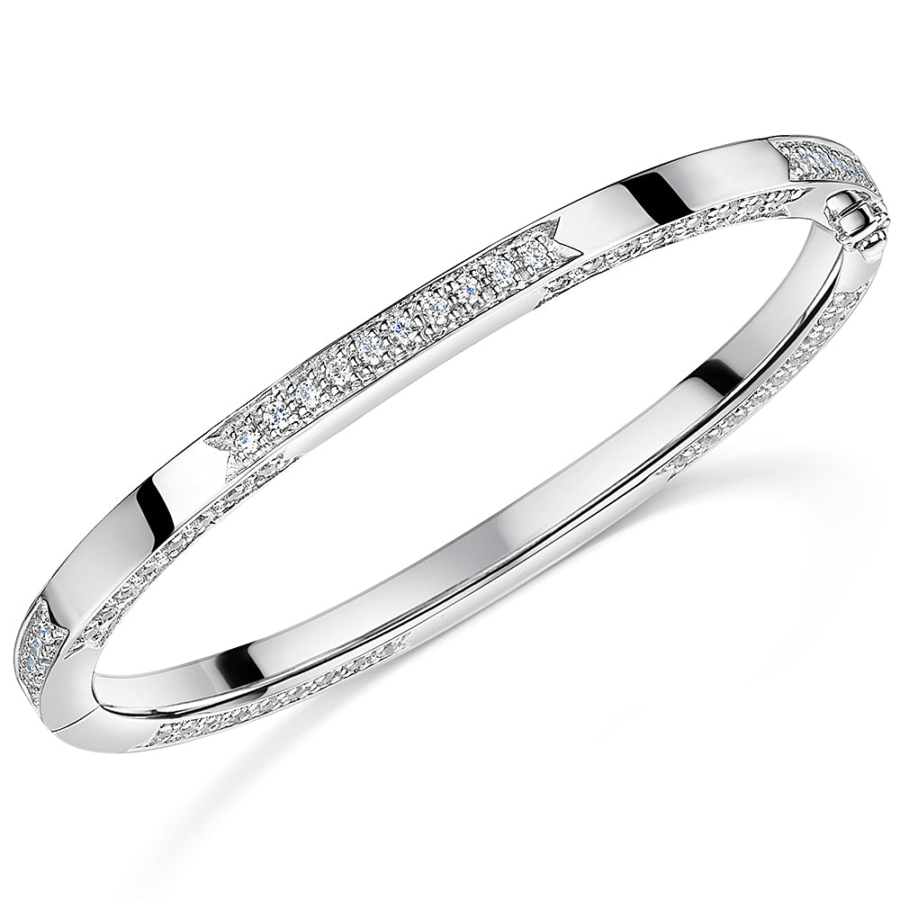 Sterling Silver Half Pave Cubic Zirconia Bangle