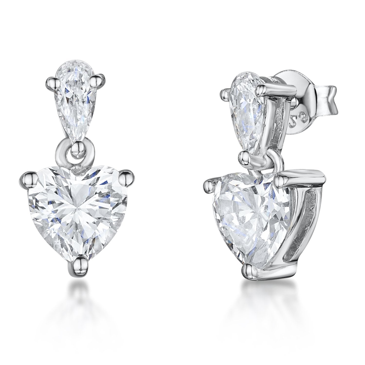 Sterling Silver Heart Drop Earrings