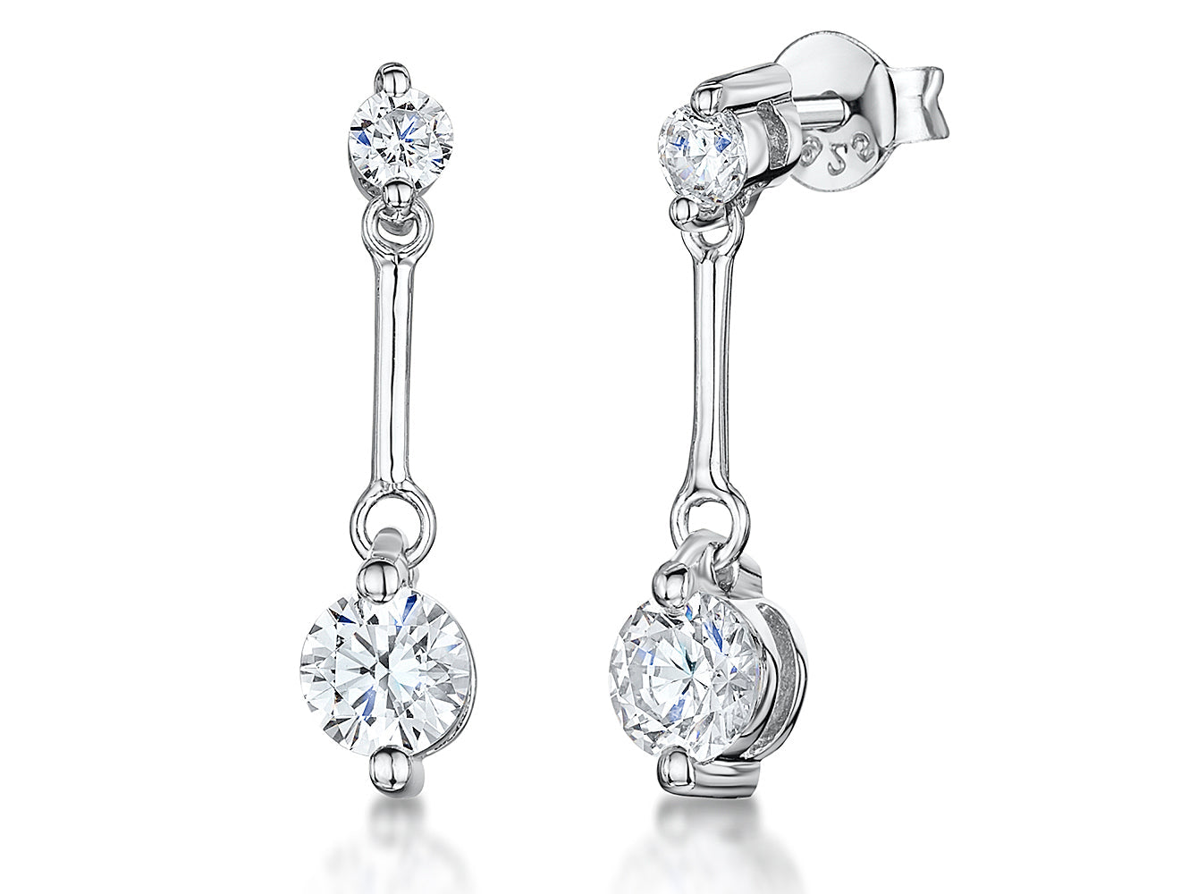 Sterling Silver Two Stone Cubic Zirconia Drop Earrings