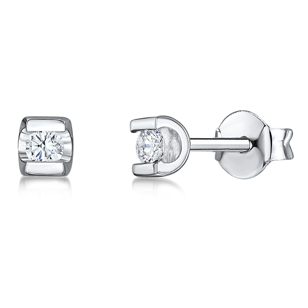 Sterling Silver Tension Set Cubic Zirconia Stud Earrings