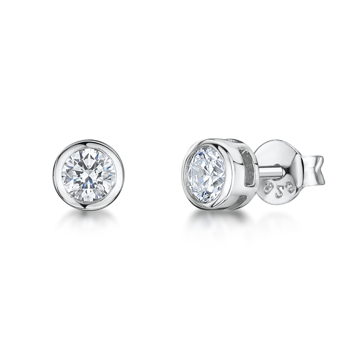 Silver Sterling Or Yellow Gold Rubover Solitaire Studs