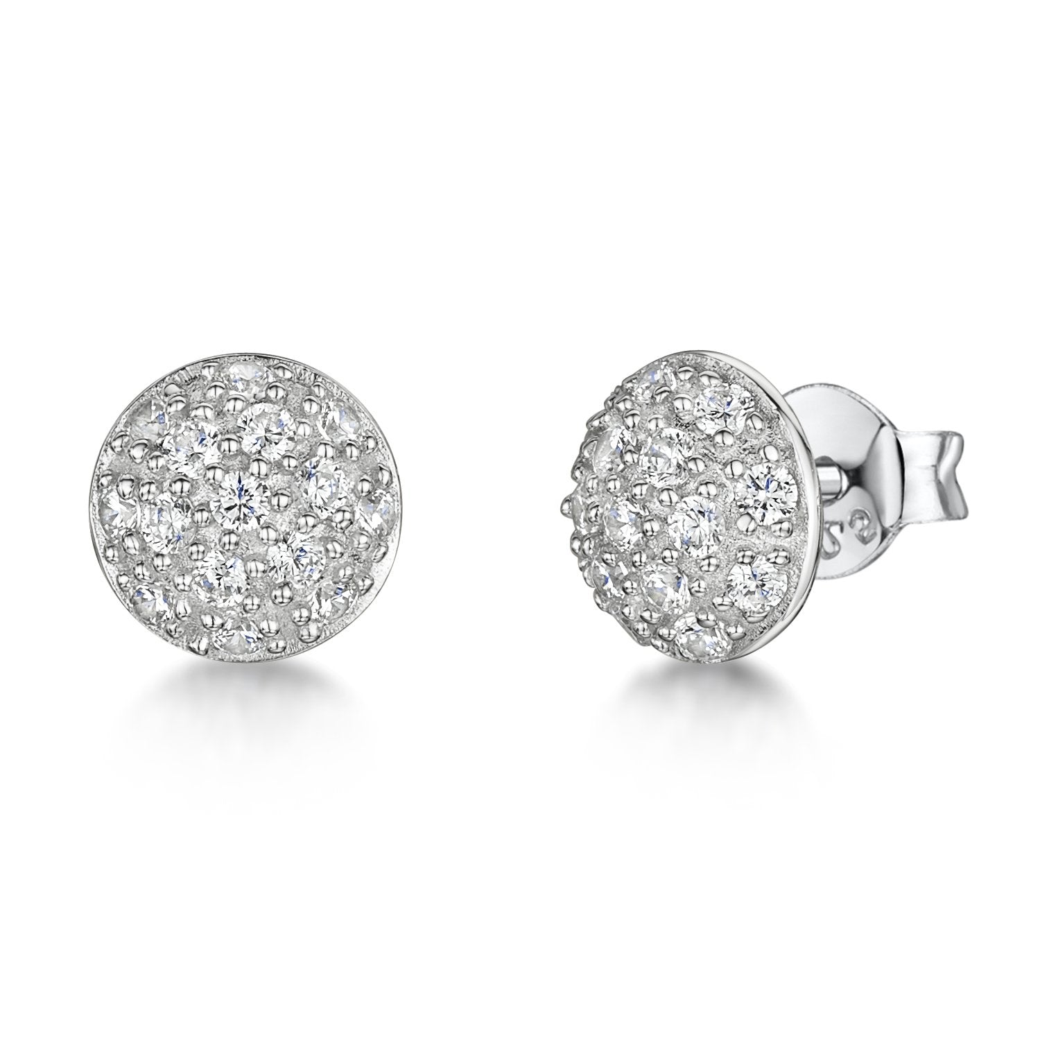 Sterling Silver Round Pave Set Stud Earrings