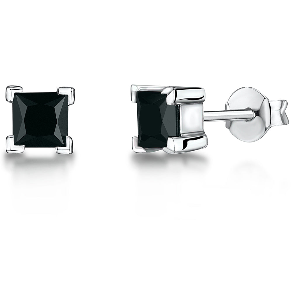 Sterling Silver Black Square Stud Earrings