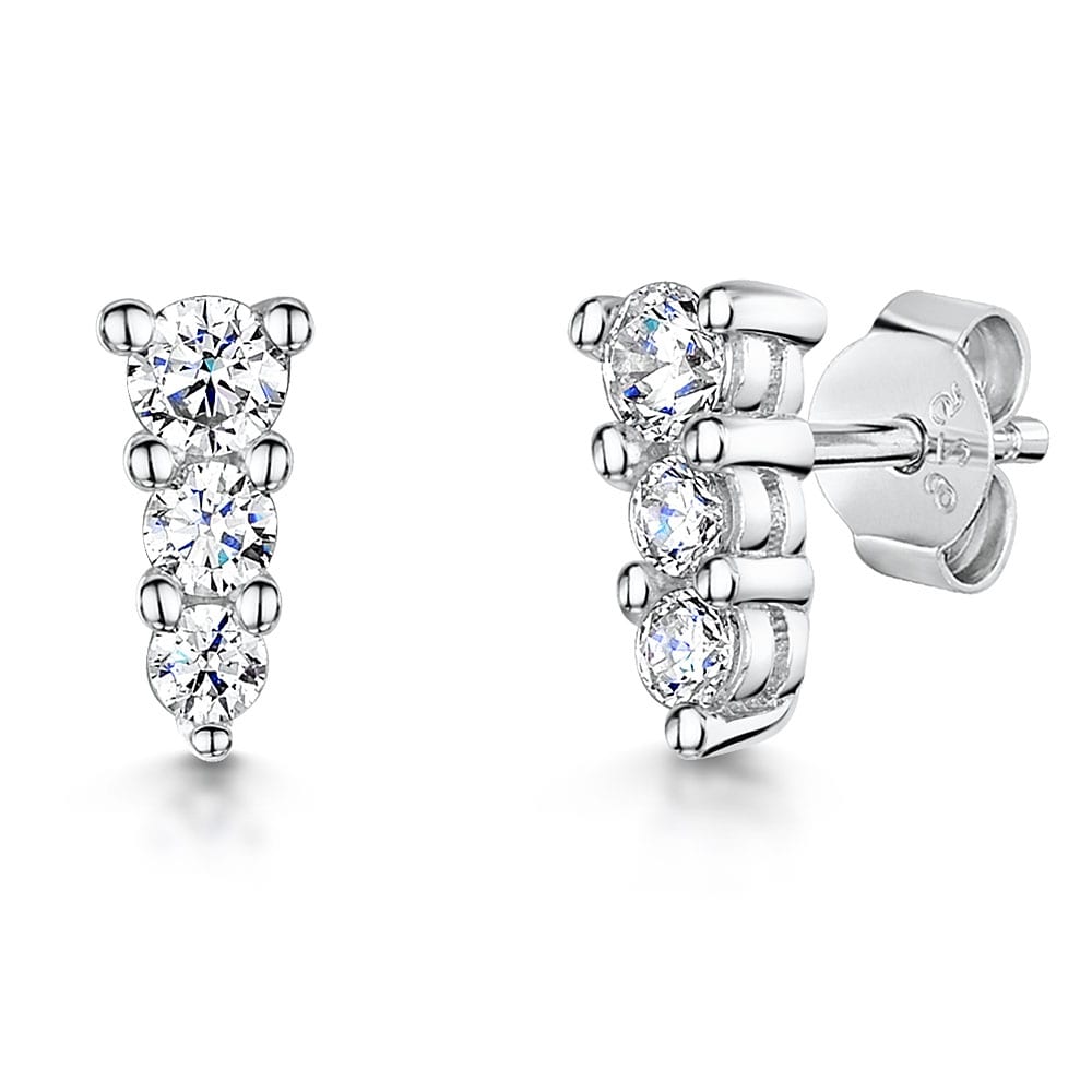 Sterling Silver Cubic Zirconia Descending Earrings