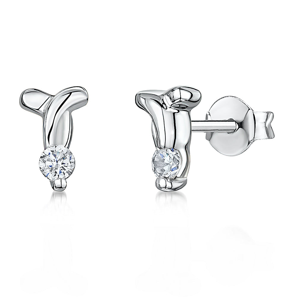 Sterling Silver Kiss Stud Earring Set With Cubic Zirconia