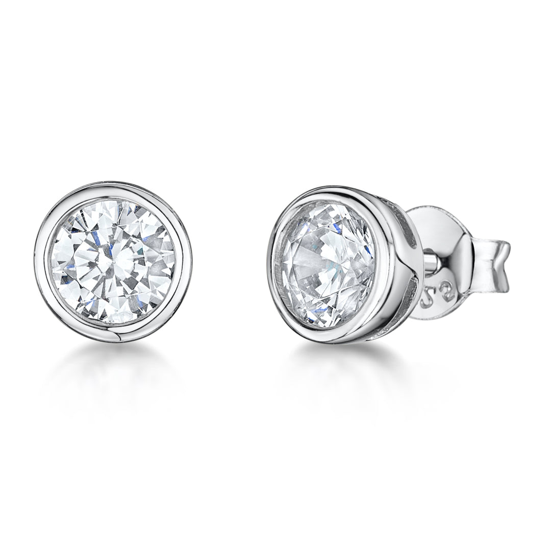 Silver Sterling Or Yellow Gold Rubover Solitaire Studs