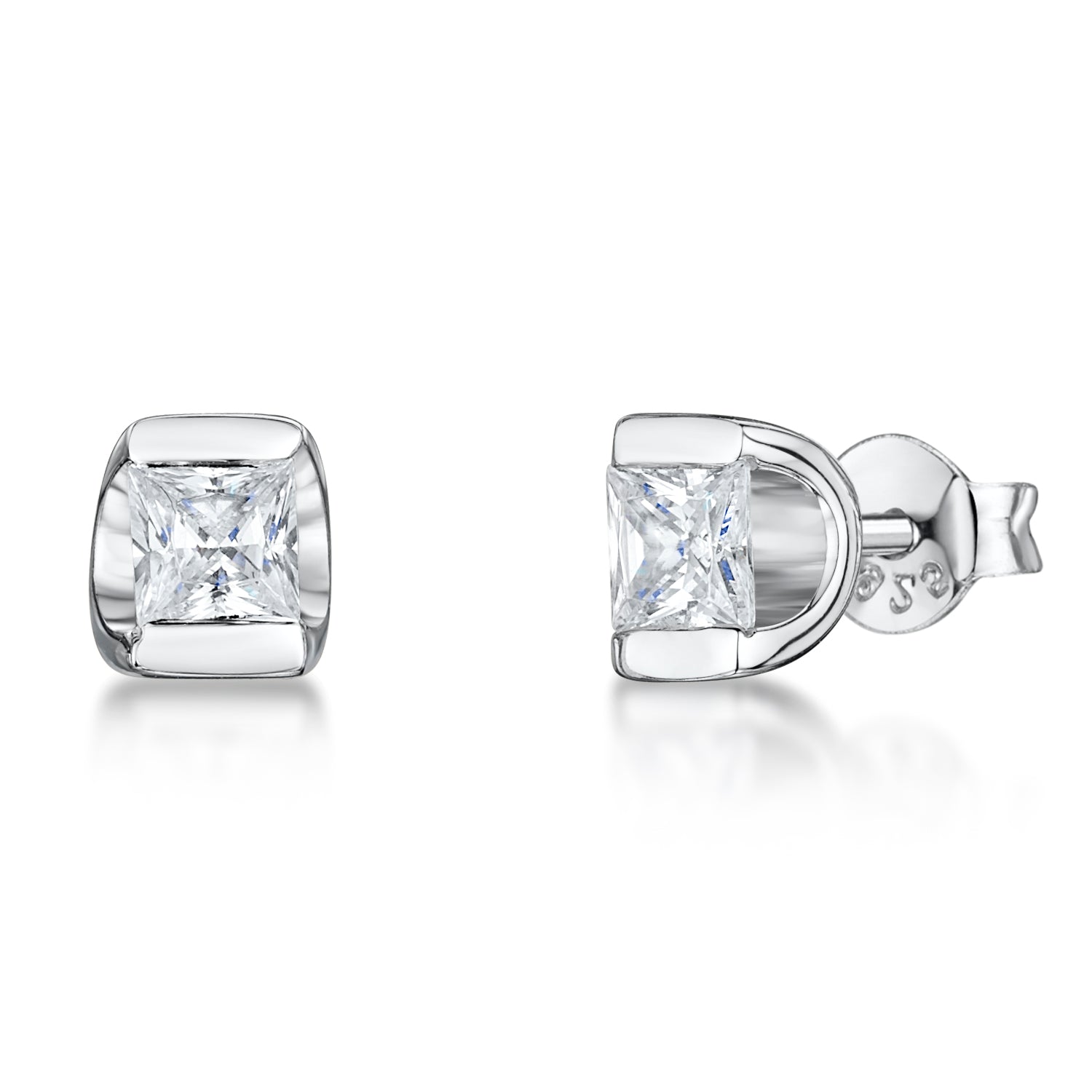 Sterling Silver Princess Cut Tension Set Stud Earrings