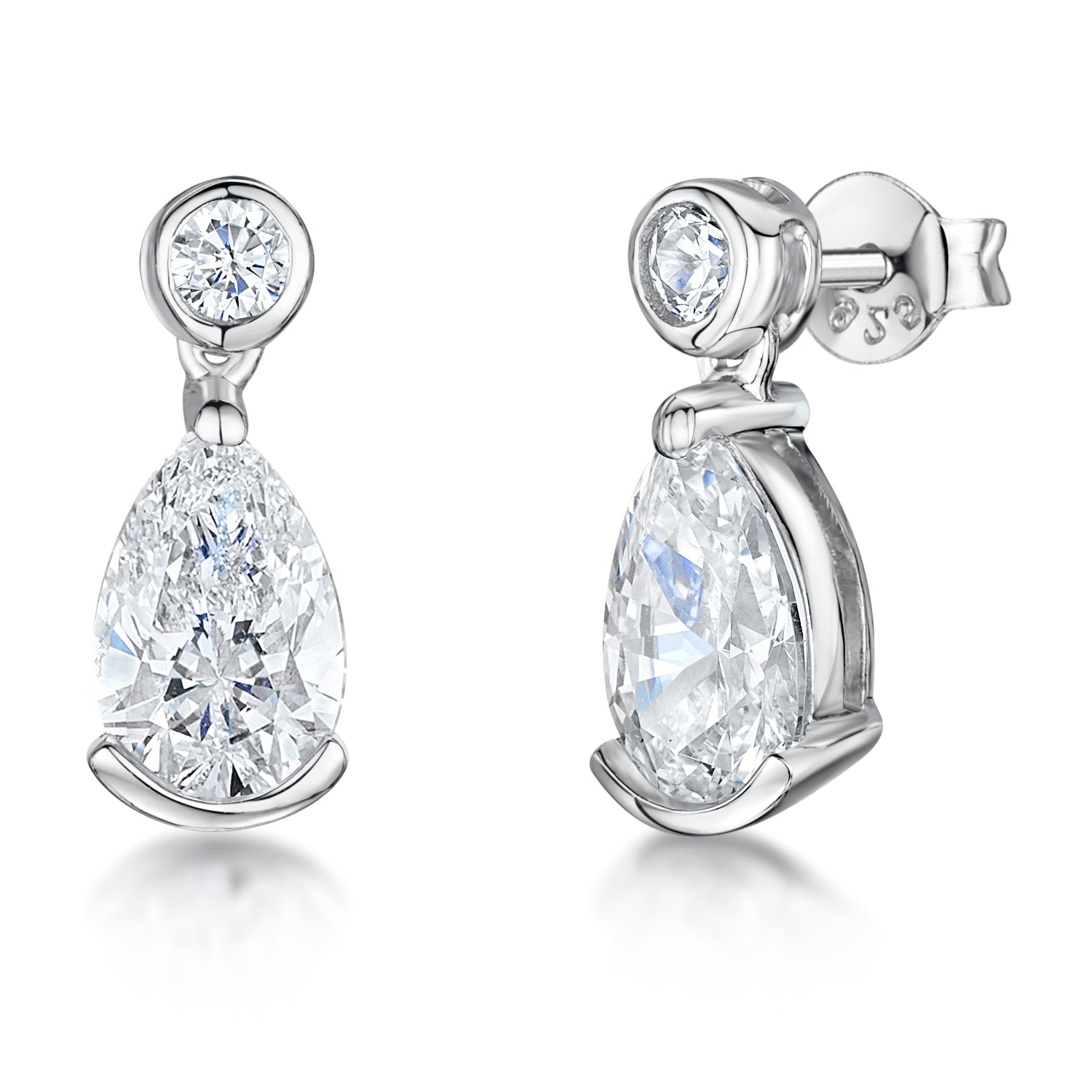 Sterling Silver Drop Earrings With a Teardrop Cubic Zirconia Stone