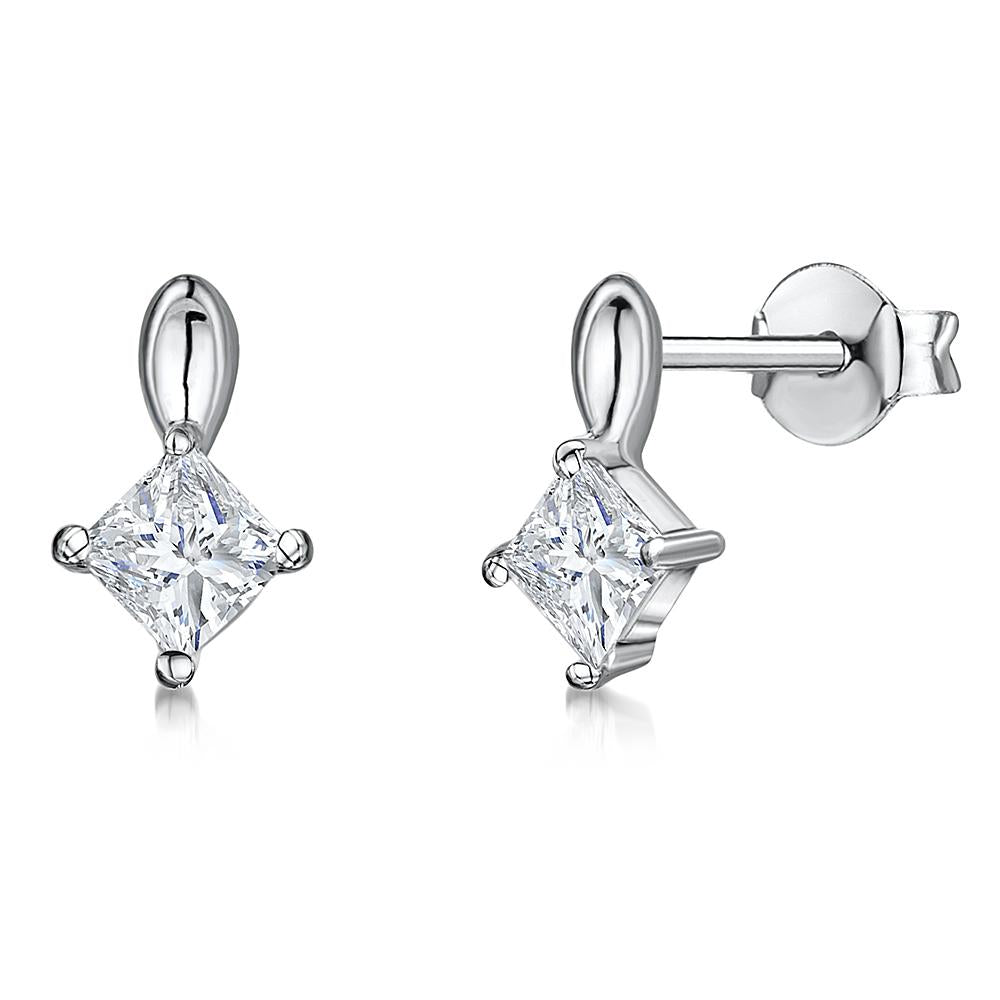 Sterling Silver Square Drop Stud Earrings