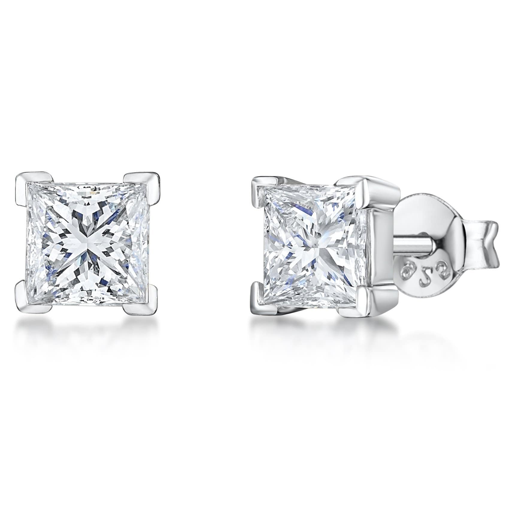 Sterling Silver Large Square Cubic Zirconia Earrings