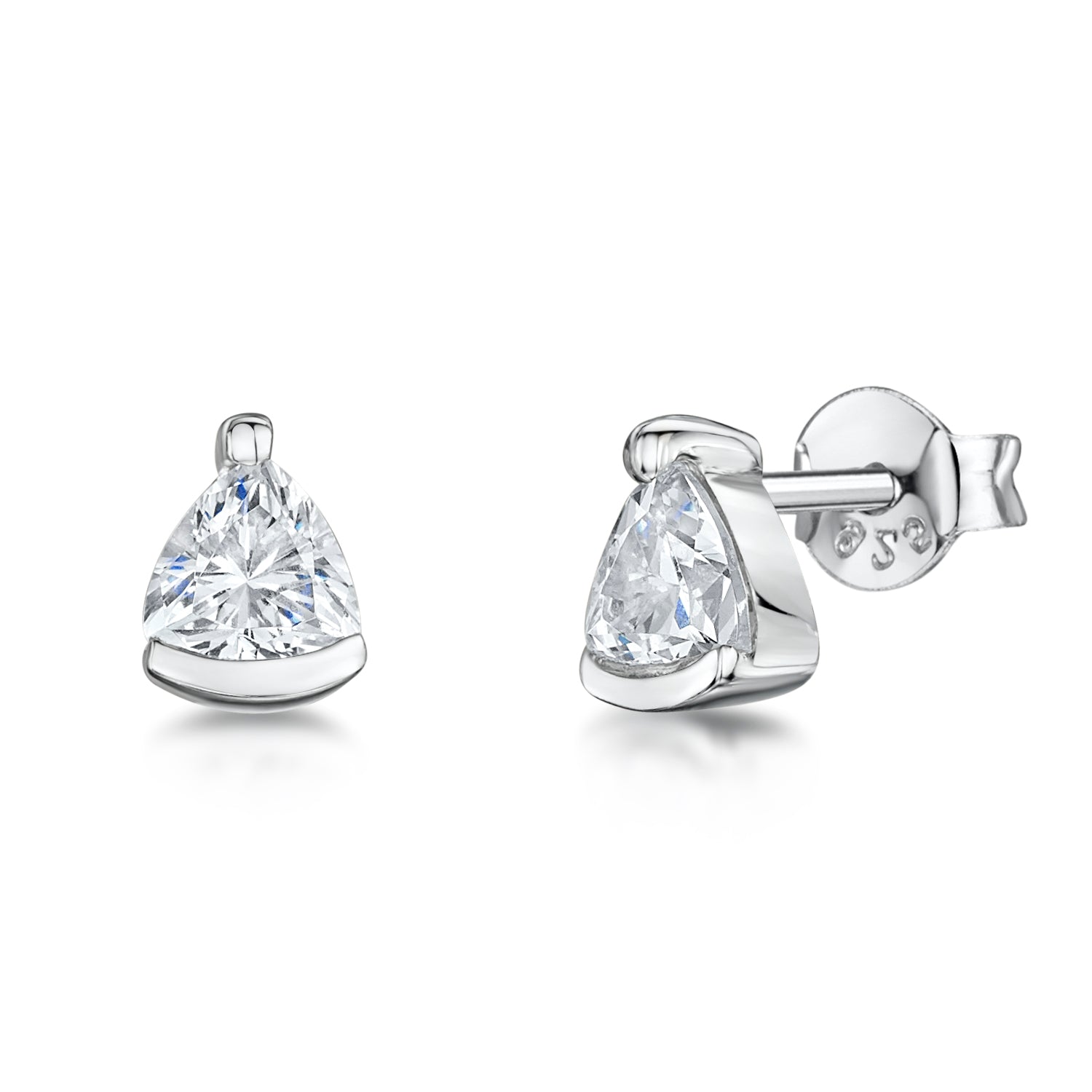 Sterling Silver Curved Triangle Stud Earring Set With Cubic Zirconia