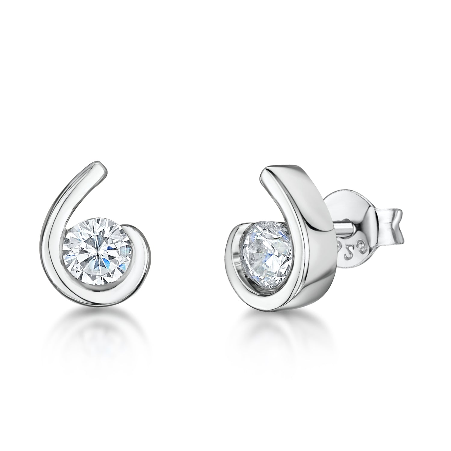Sterling Silver Half Swirl Stud Earrings