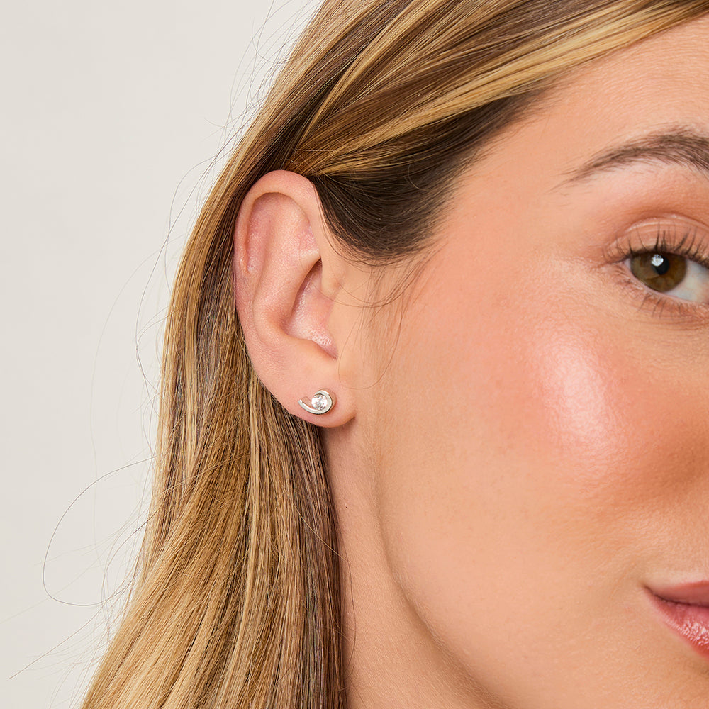 Sterling Silver Half Swirl Stud Earrings