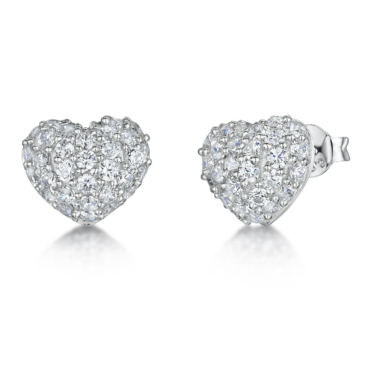 Sterling Silver Cubic Zirconia Pave Heart Stud Earrings