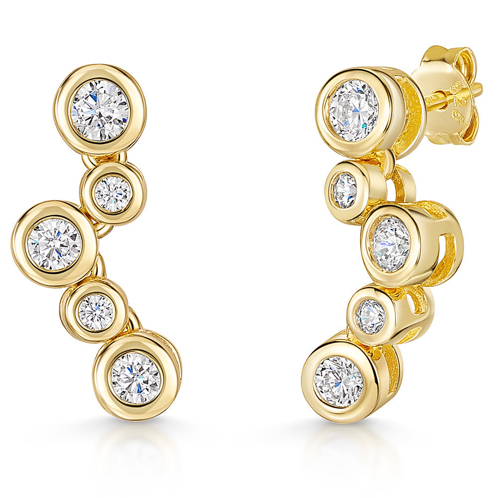 Yellow Gold Bubble Cubic Zirconia Drop Earrings