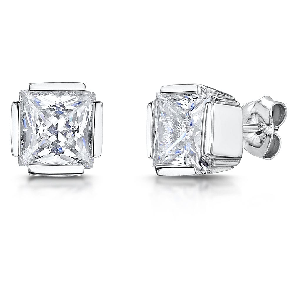 Sterling Silver Cubic Zirconia Princess Cut Stud Earrings