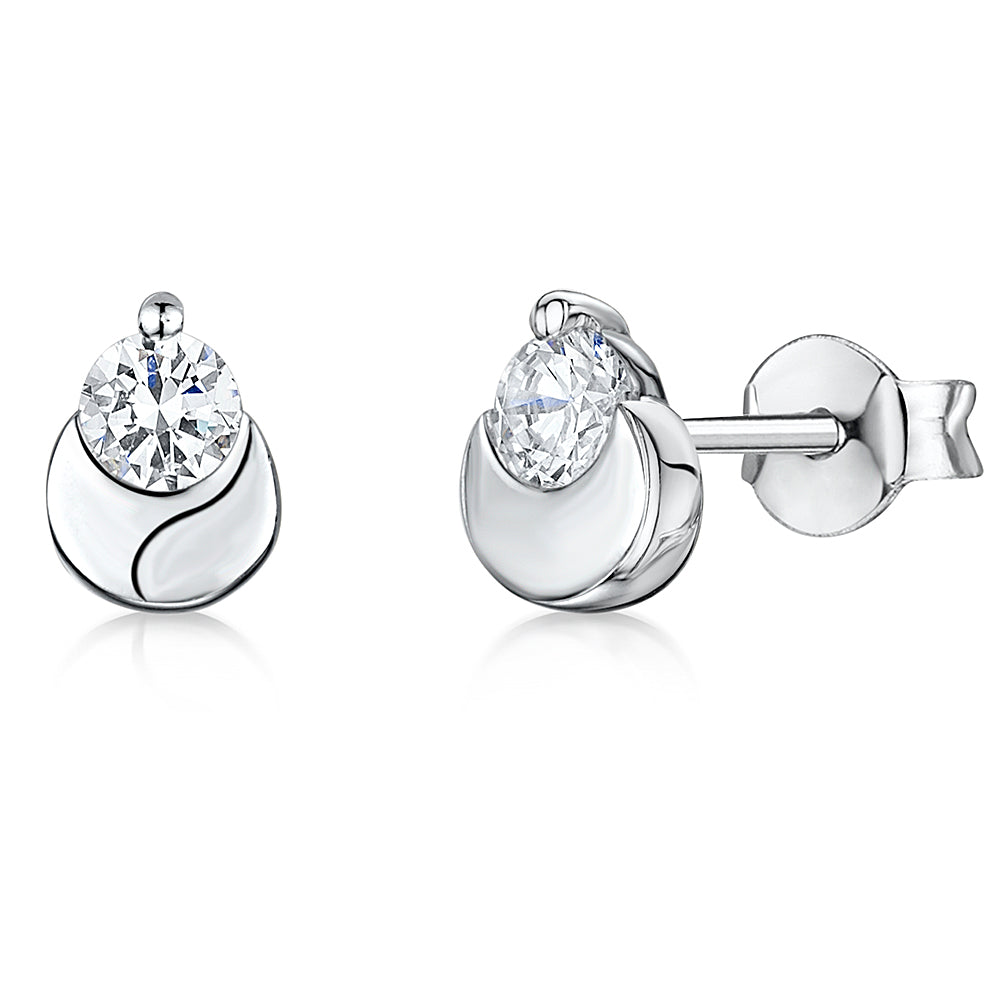 Sterling Silver Cubic Zirconia Half Moon Stud Earrings