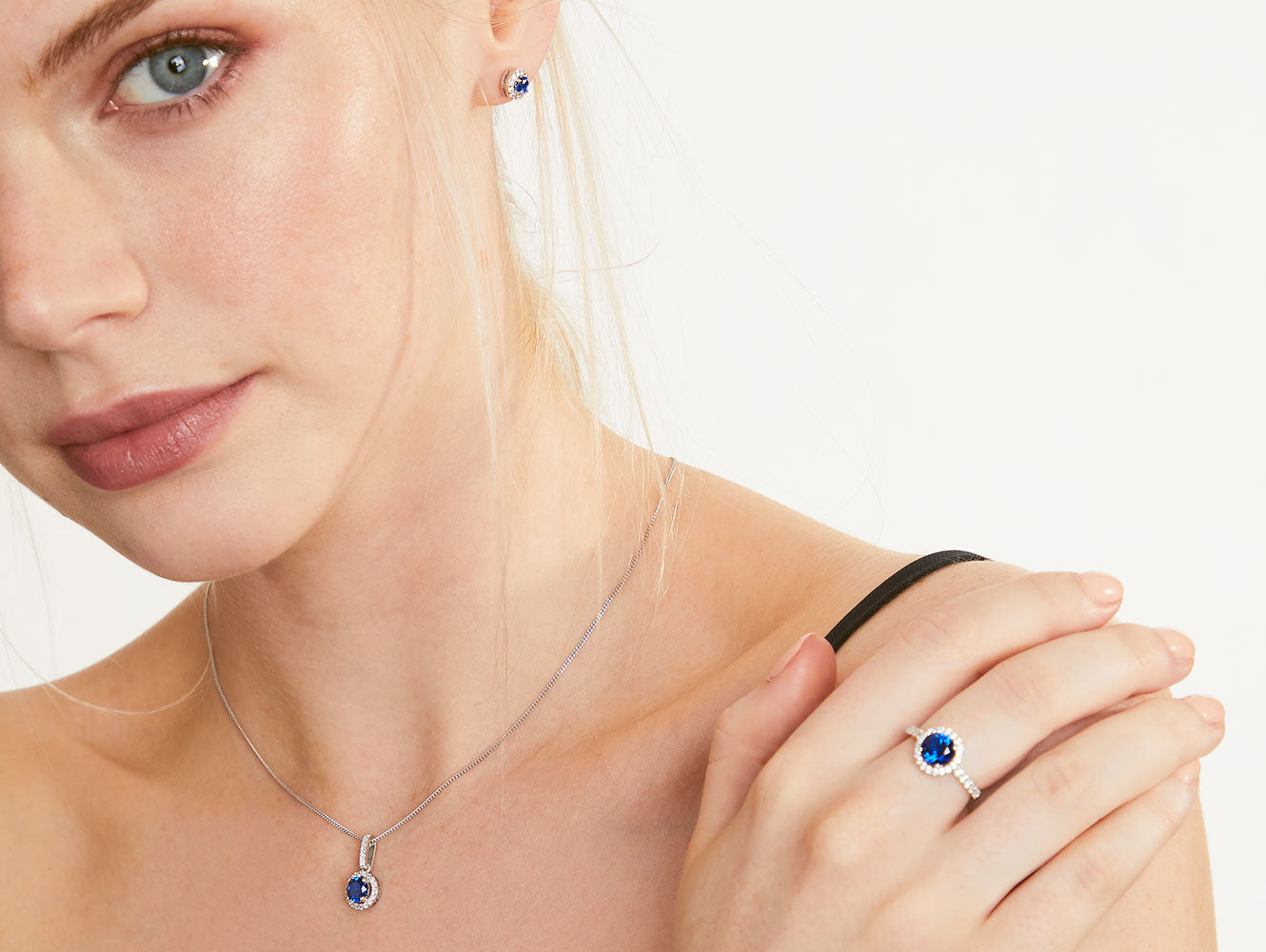 Sterling Silver Sapphire Blue Zirconia Halo Stud Earrings
