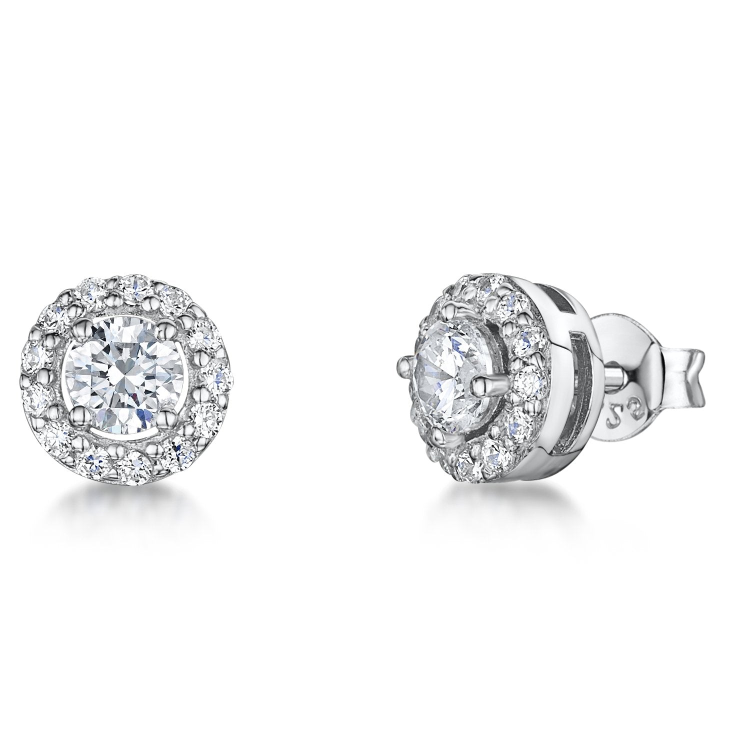 Sterling Silver Halo Stud Earrings - 1.3ct Round CZ