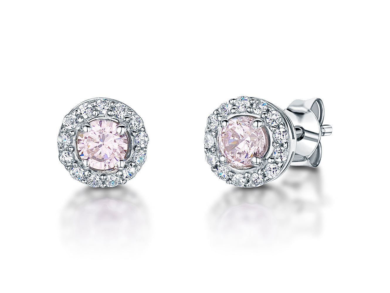 Sterling Silver Light Pink Zirconia Halo Stud Earrings