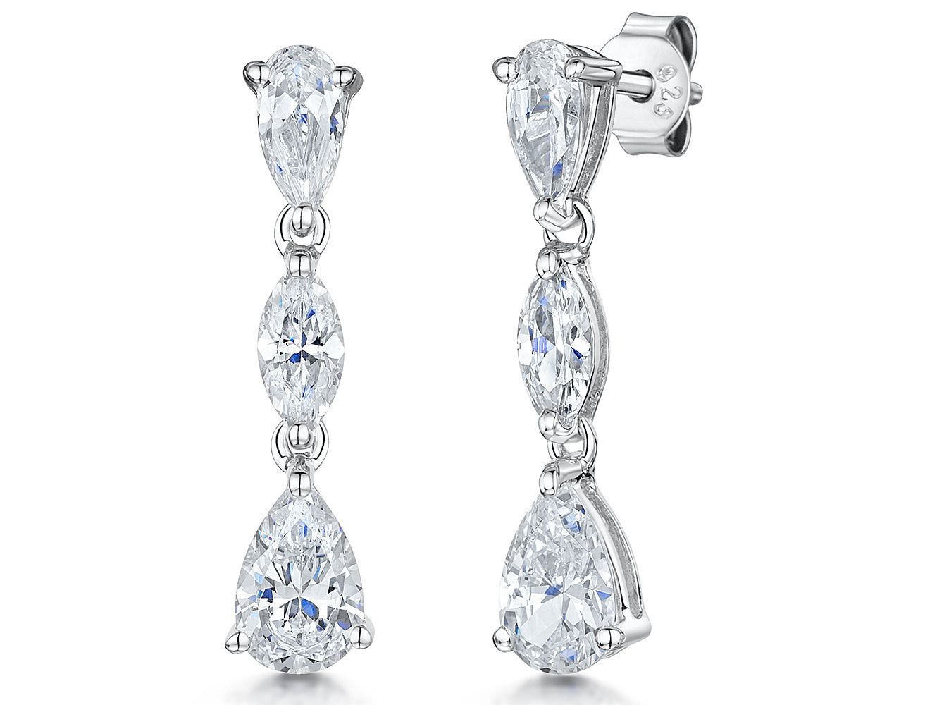 Sterling Silver Pear Marquise Shape Drop Earrings