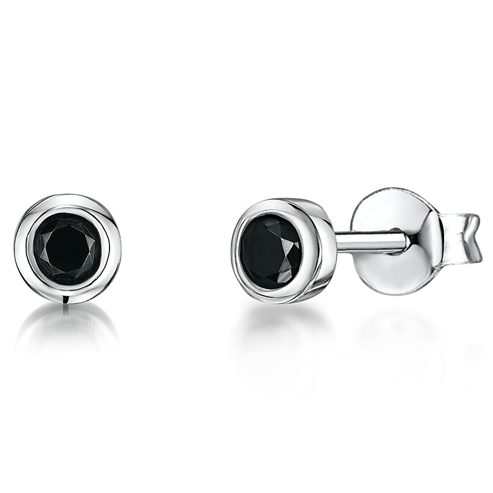 Sterling Silver Rubover Setting With Black Cubic Zirconia