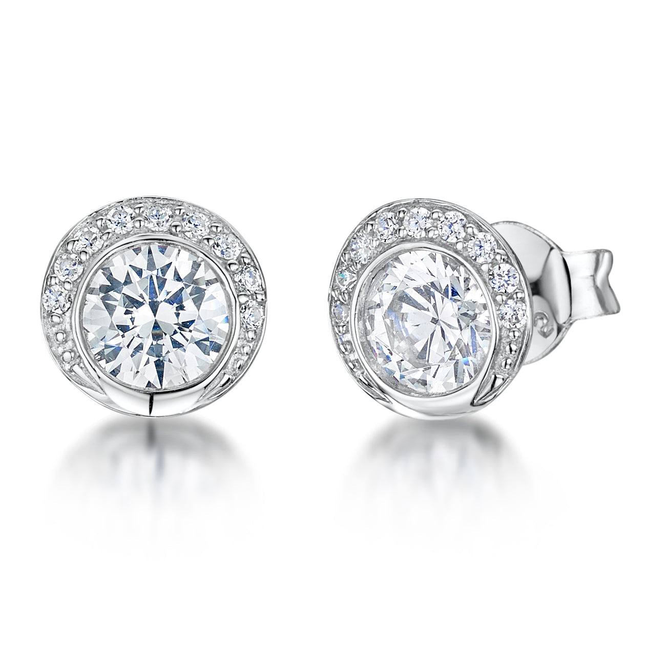 Sterling Silver Half Halo Cubic Zirconia Earrings