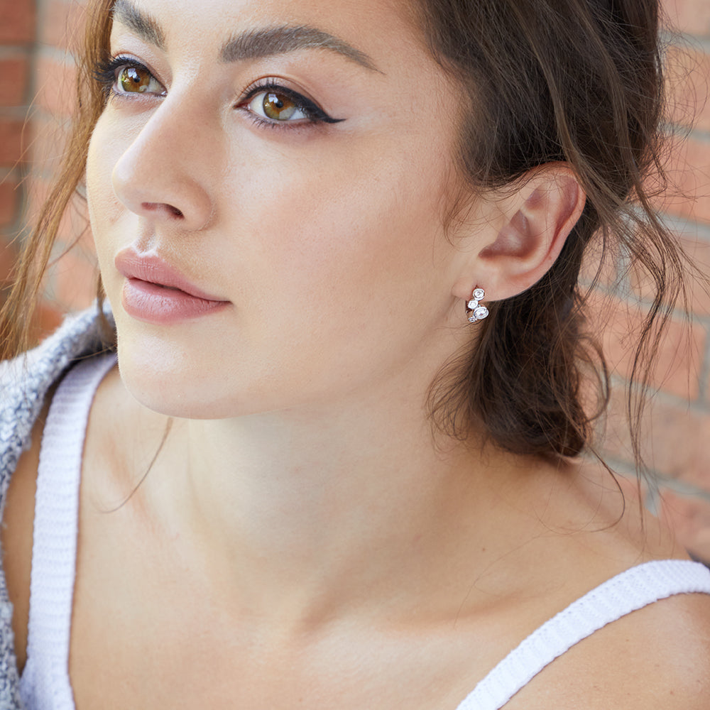 Sterling Silver Bubble Bezel Stud Earrings – Small Huggie CZ