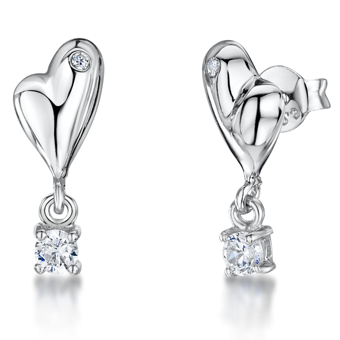 Sterling Silver Quirky Heart Drop Earrings