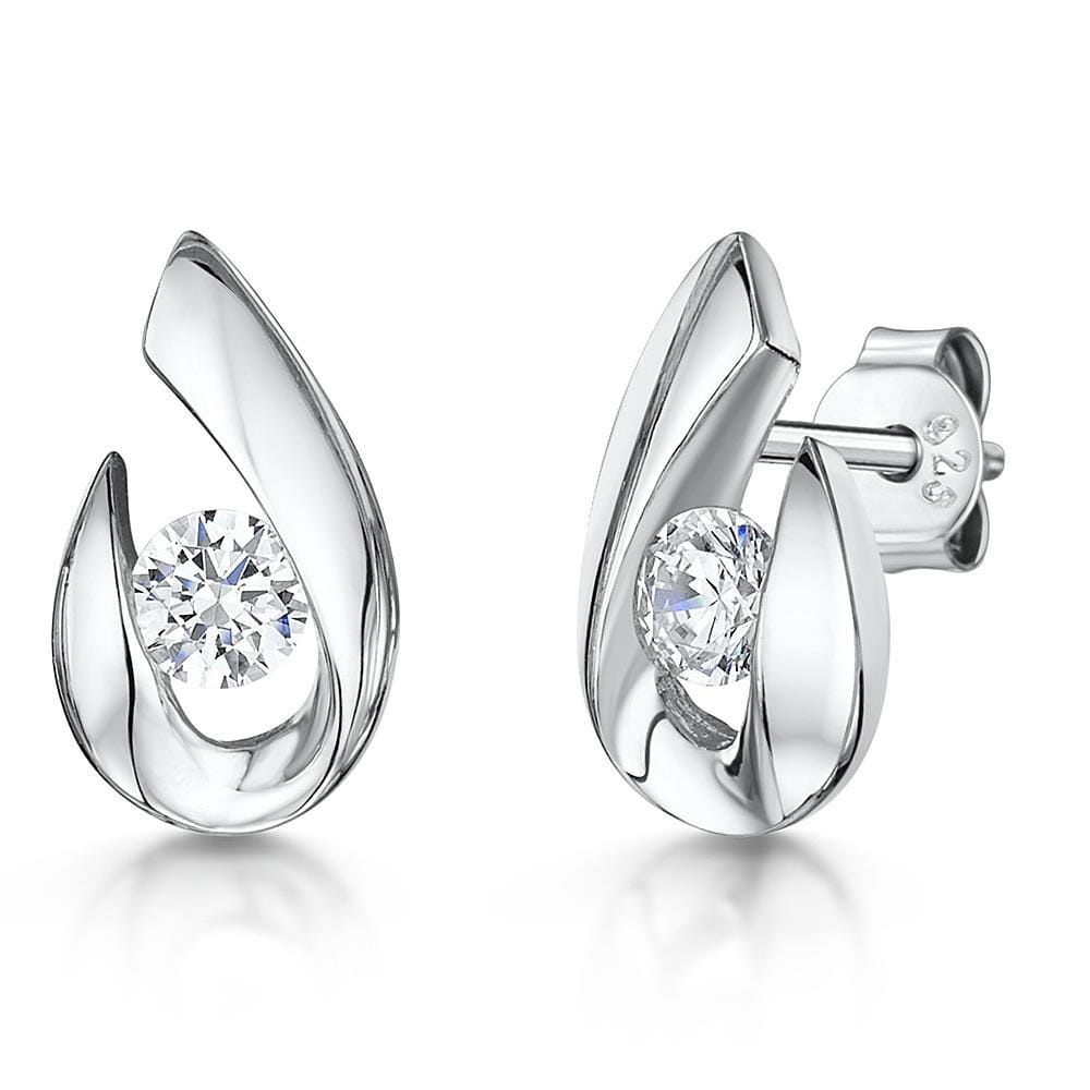 Sterling Silver Cubic Zirconia Open Pear Earrings