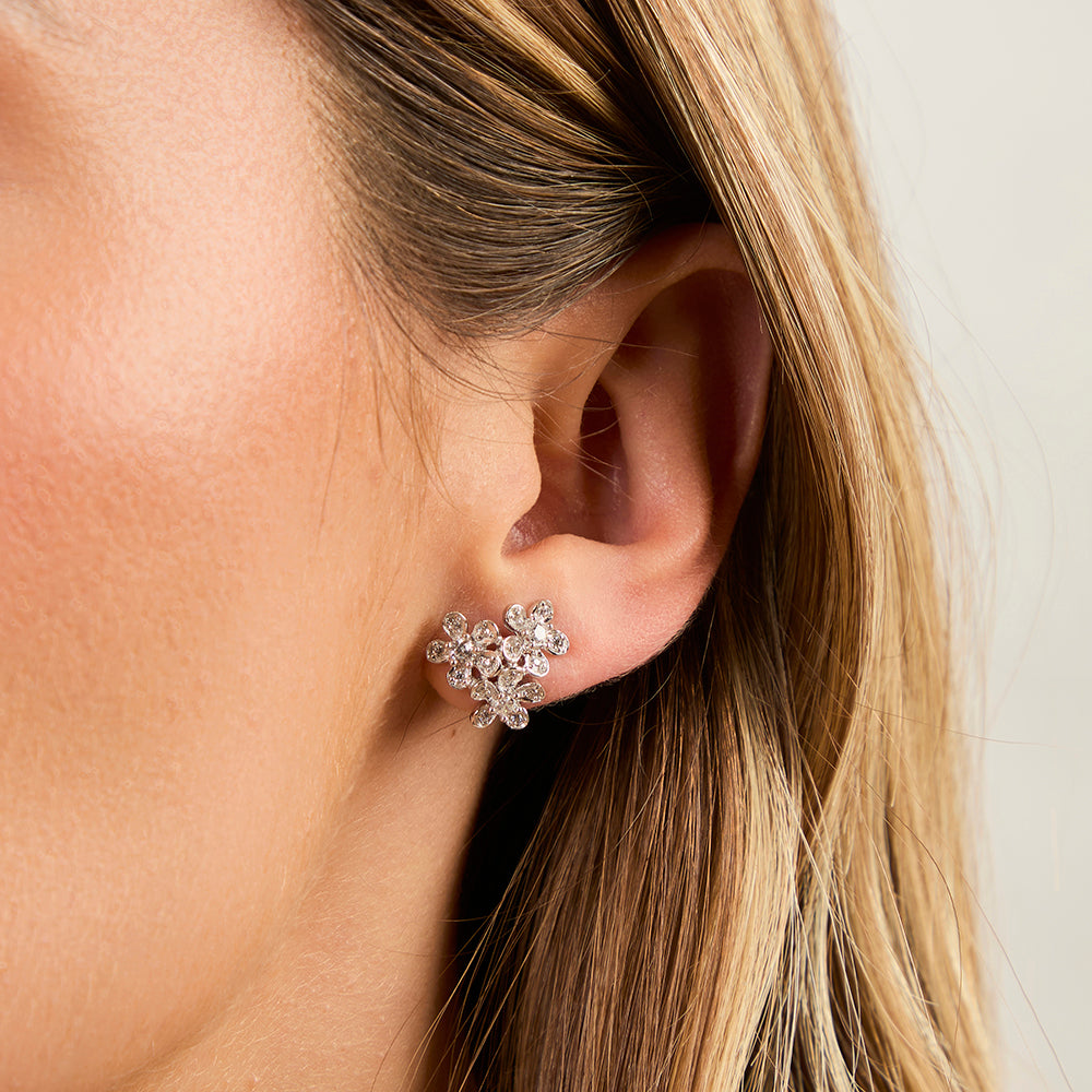 Sterling Silver Zirconia Flower Cluster Earrings