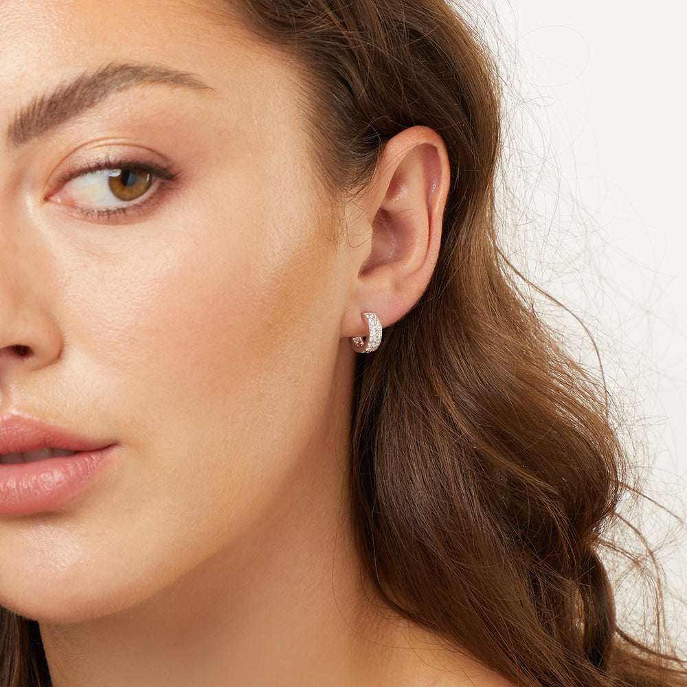 Sterling Silver Half Hoop Huggie Stud Earrings