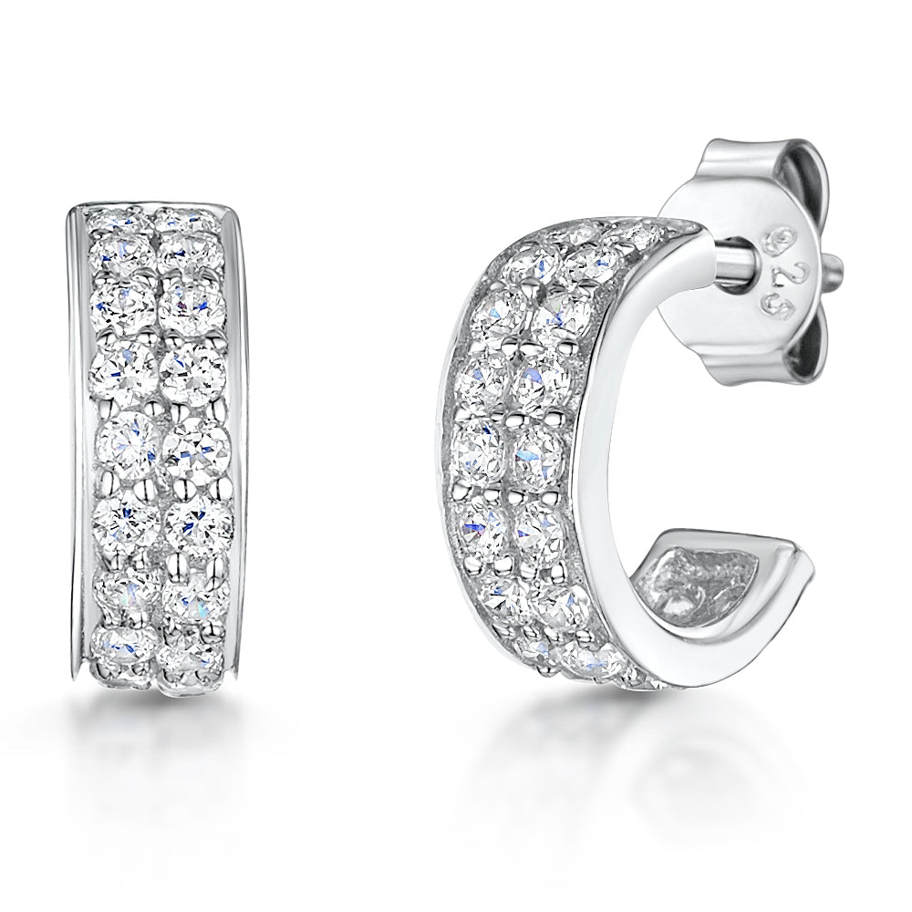 Sterling Silver Half Hoop Huggie Stud Earrings