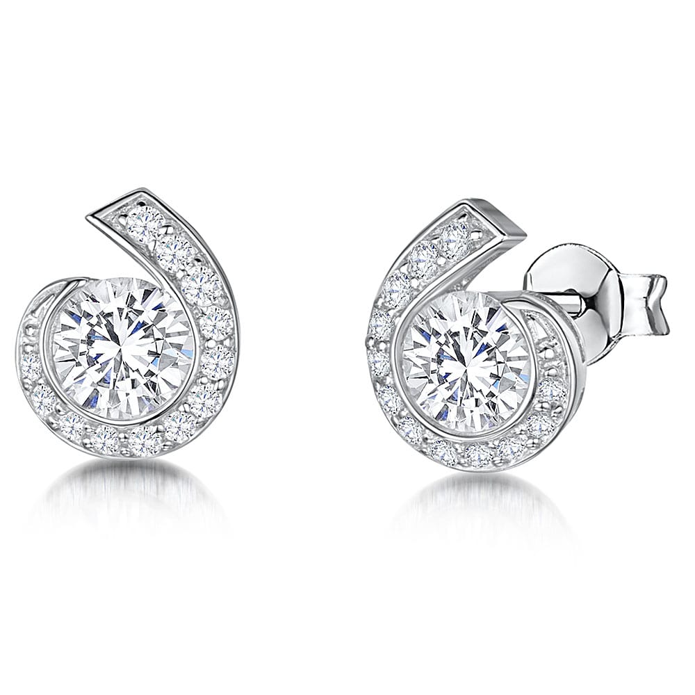 Sterling Silver Open Pave Curl Cubic Zirconia Studs