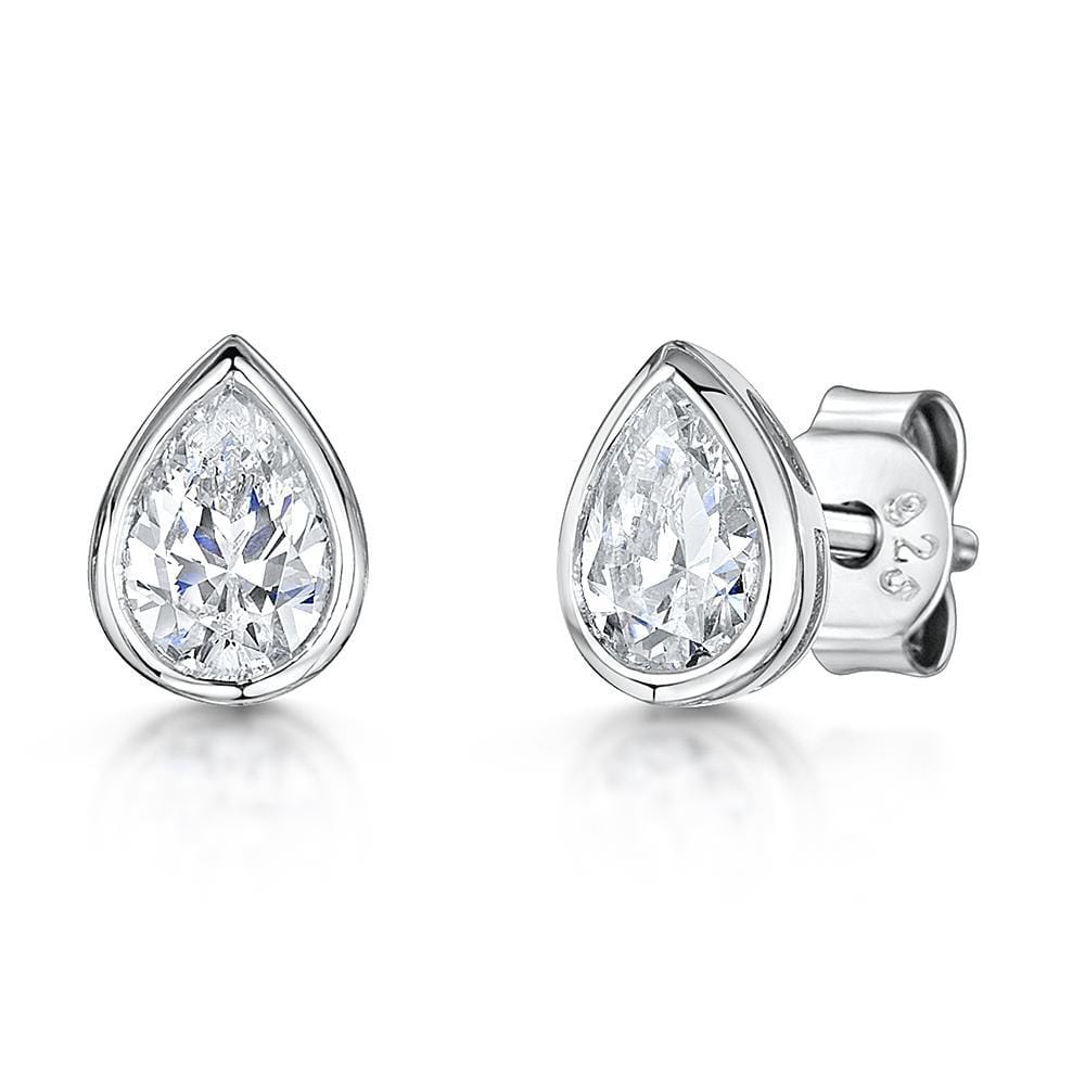 Sterling Silver Tear Drop Shaped CZ Stud Earrings