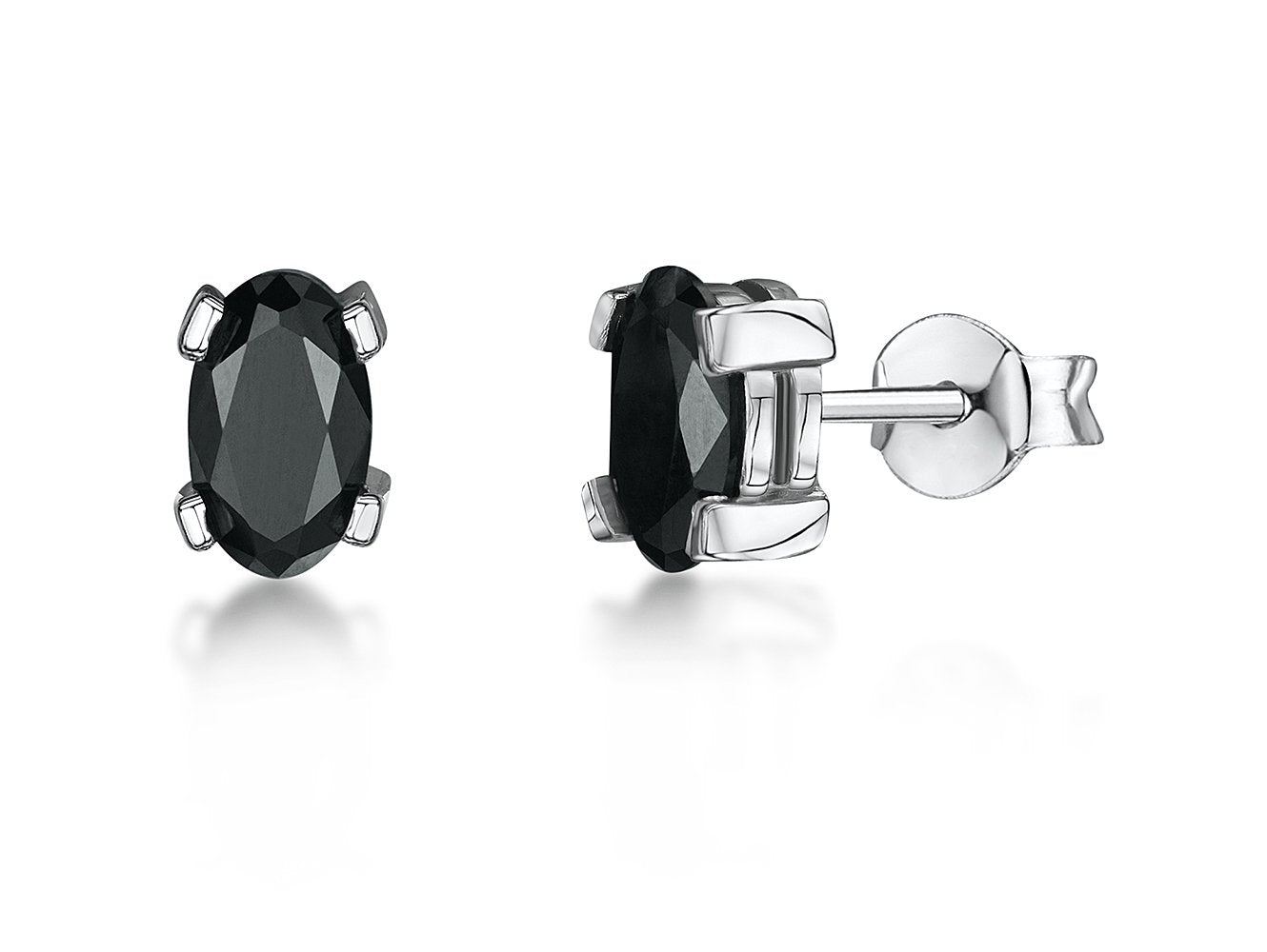 Sterling Silver Oval Earrings With Black Zirconia