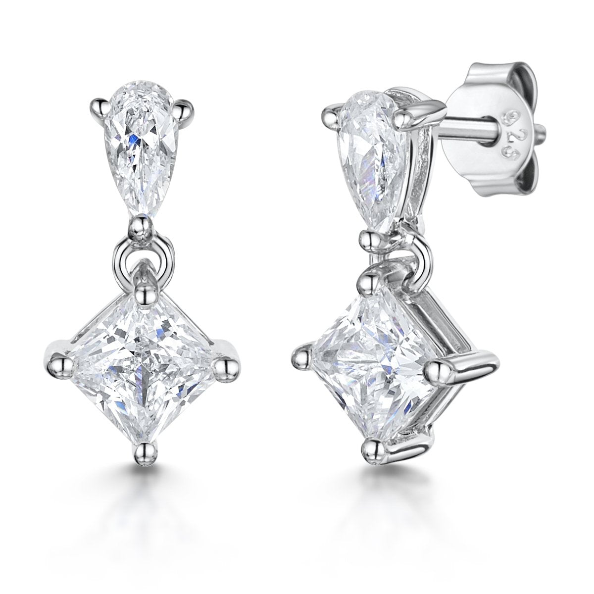 Sterling Silver Square Cubic Zirconia Drop Earrings