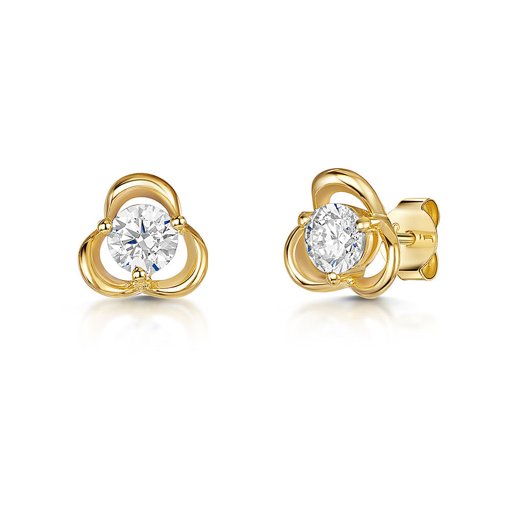 Gold Vermeil Three Flower Zirconia Stud Earrings