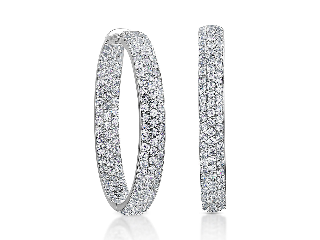Sterling Silver Large Hoop Triple Row Earrings
